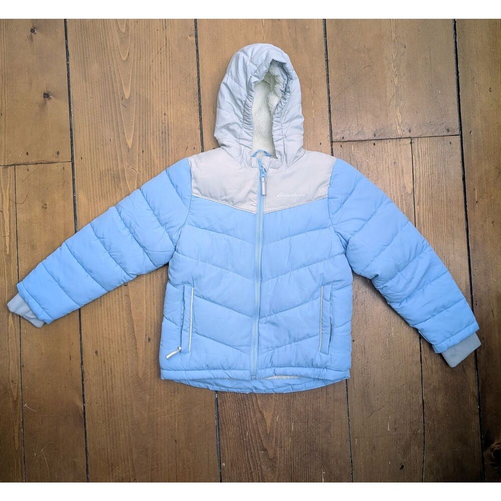 Eddie Bauer Girls Faux Shearling Lined Puffer Jacket Blue Bell Size 6 NWOT